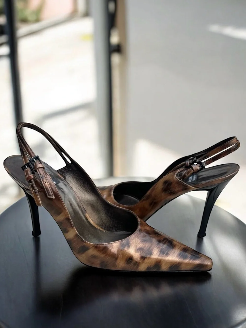 Stuart Weitzman Patent Slingback Pumps Animal Print